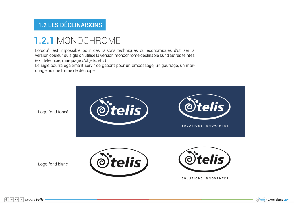 Livre Blanc - Groupe Telis - les déclinaisons du logo sur fond coloré en monochrome